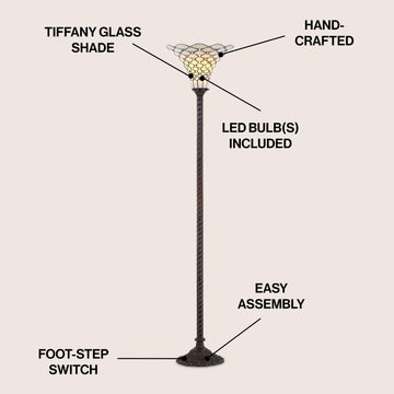 White Tiffany Style 70" Torchiere LED Floor Lamp - JONATHAN Y